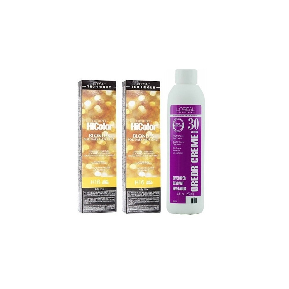 (H16(2)+Dev(Vol.30)8oz) L'Oreal Honey Blonde H16 Excellence HiColor BLONDES For Dark Hair Only