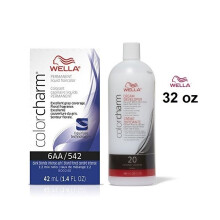 (6AA+Dev(Vol.20)32oz) Wella 6AA Dark Blonde Intense Ash Color Charm Permanent Liquid Haircolor