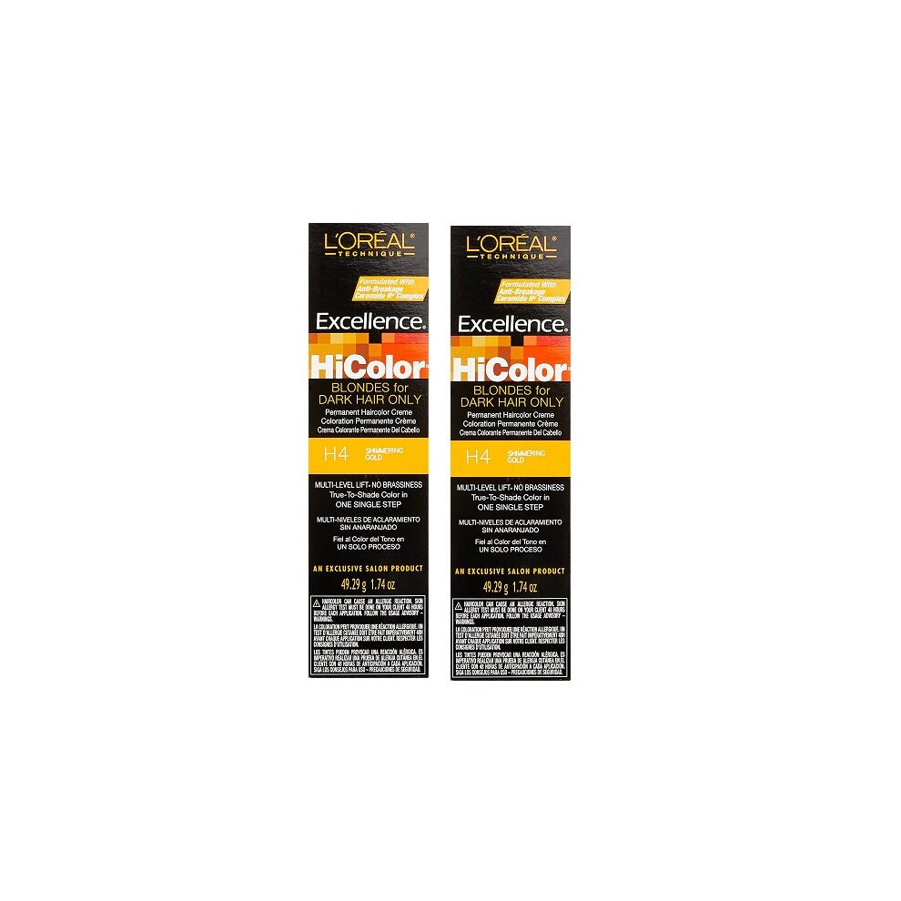 LâOrã©Al Paris Gold,Multicoloured (H4 - (2Pks)) H4 Shimmering Gold L'oreal Excellence Hicolor Blondes For Dark Hair Only