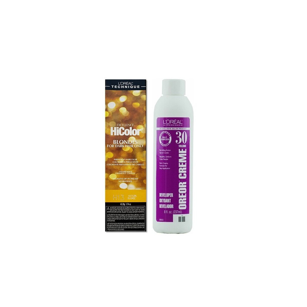 (H13+Dev(Vol.30)8oz) L'Oreal National Blonde H13 Excellence HiColor BLONDES For Dark Hair Only