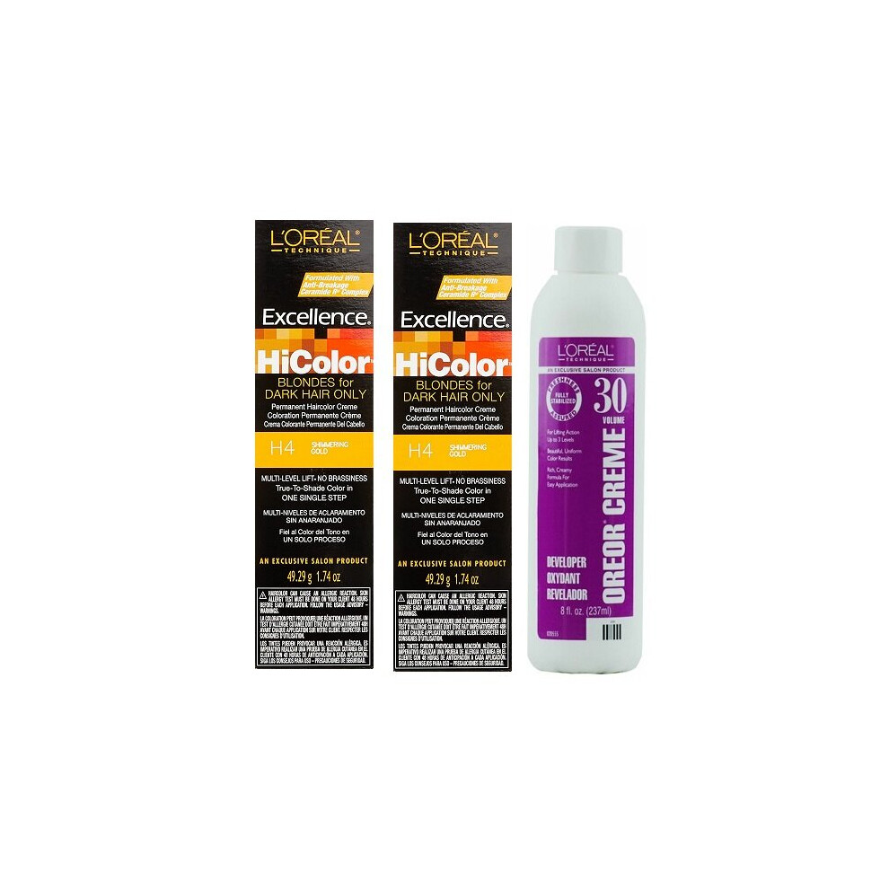 (H4(2)+Dev(Vol.30)8oz) H4 Shimmering Gold L'Oreal Excellence HiColor BLONDES For Dark Hair Only-image-OPC-P7H269M-NEW