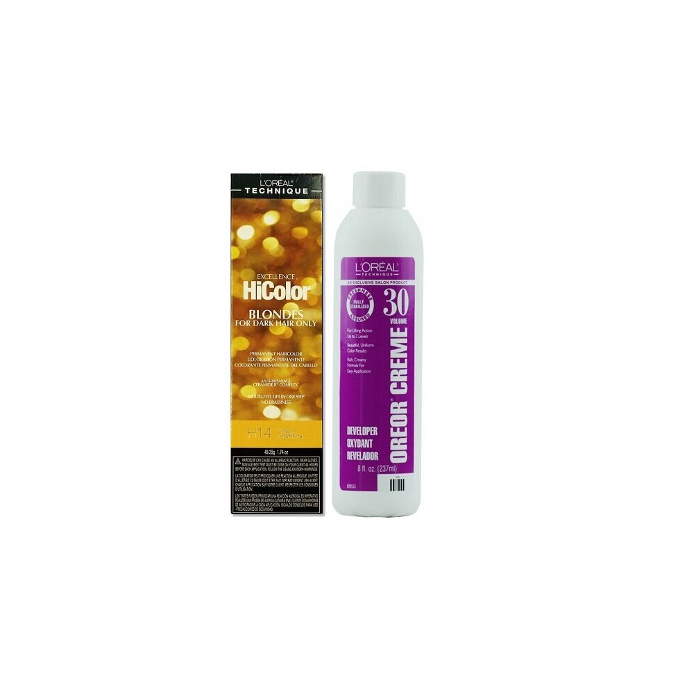 L’oréal Paris (H14+Dev(Vol.30)8Oz) H14 Vanilla Champagne L'oreal Excellence Hicolor Blondes For Dark Hair Only White,Multicoloured
