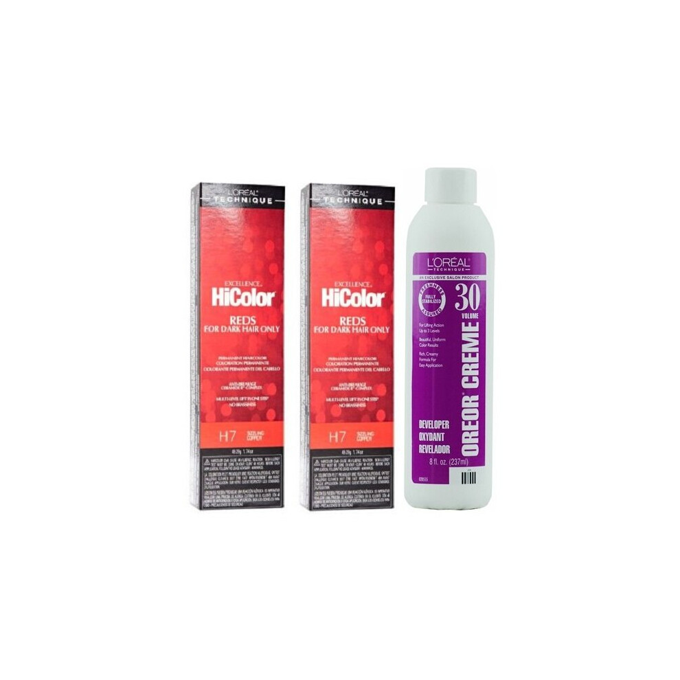 L’oréal Paris (H7(2)+Dev(Vol.30)8Oz) H7 Sizzling Copper L'oreal Excellence Hicolor Reds For Dark Hair Only Multicoloured
