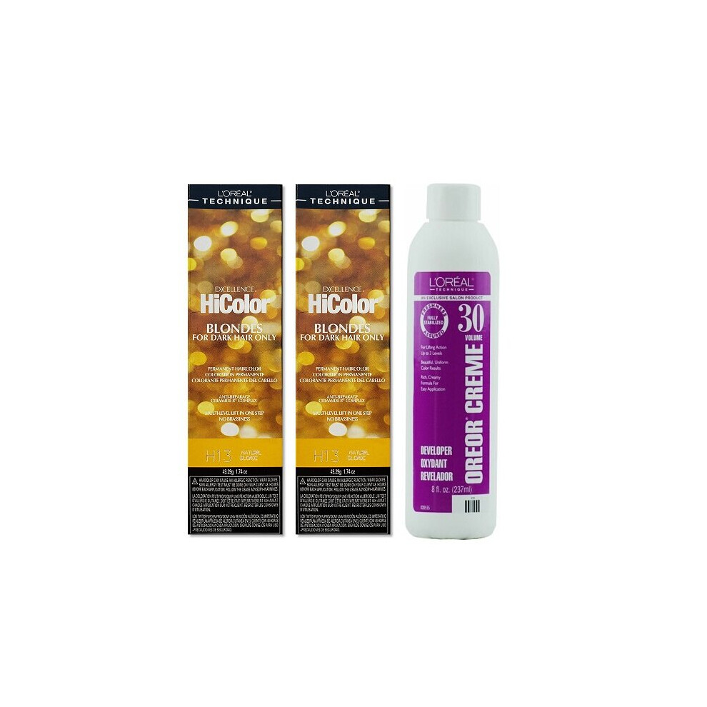 (H13(2)+Dev(Vol.30)8oz) L'Oreal National Blonde H13 Excellence HiColor BLONDES For Dark Hair Only