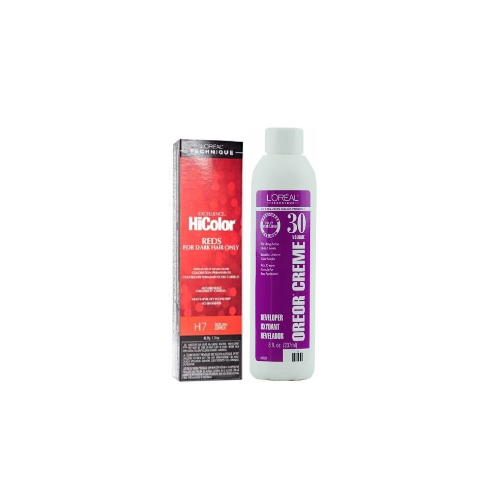 L’oréal Paris (H7+Dev(Vol.30)8Oz) H7 Sizzling Copper L'oreal Excellence Hicolor Reds For Dark Hair Only Multicoloured