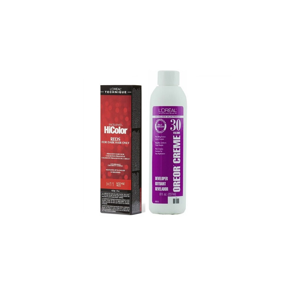 LâOrã©Al Paris Red,Multicoloured (H11+Dev(Vol.30)8Oz) H11 Intense Red L'oreal Excellence Hicolor Reds For Dark Hair Only