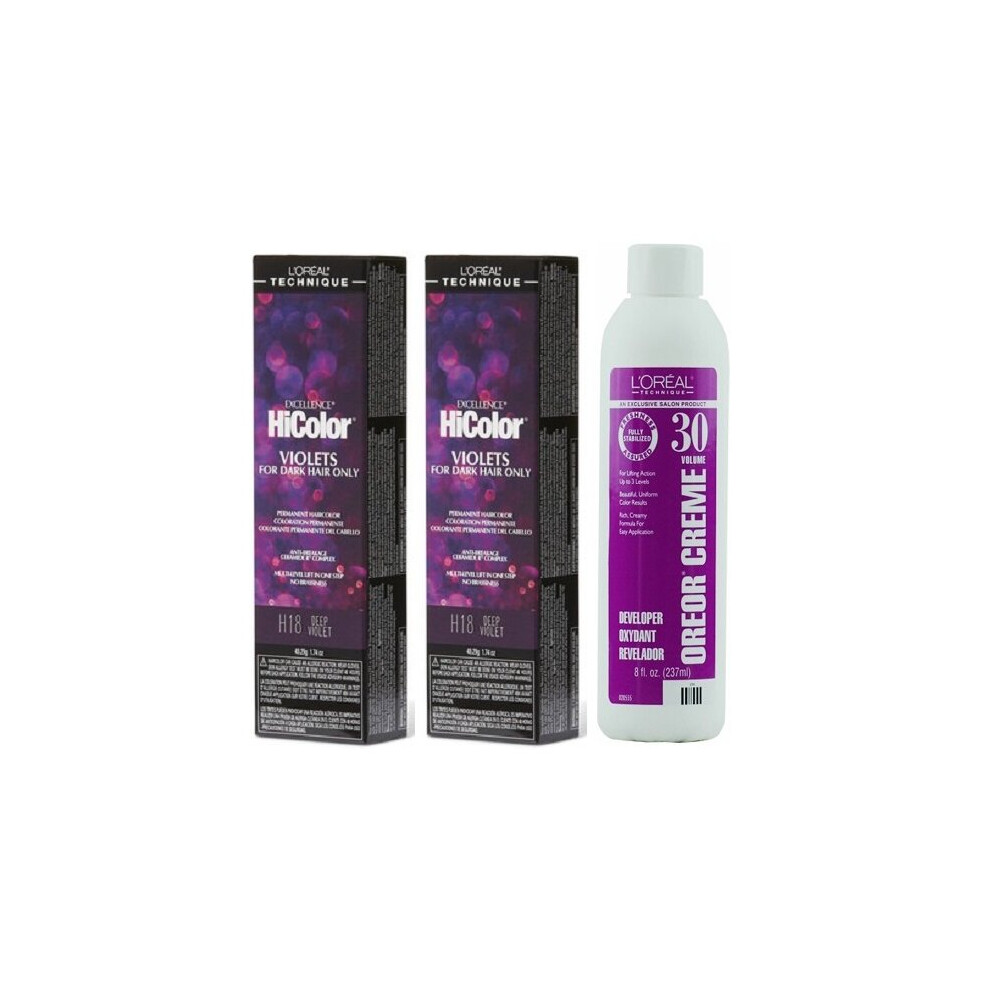 (H18(2)+Dev(Vol.30)8oz) H18 Deep Violet L'Oreal Excellence HiColor For Dark Hair Only