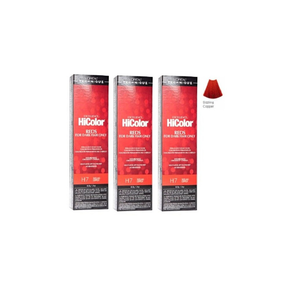 L’oréal Paris (H7 - (3Pks)) H7 Sizzling Copper L'oreal Excellence Hicolor Reds For Dark Hair Only Multicoloured