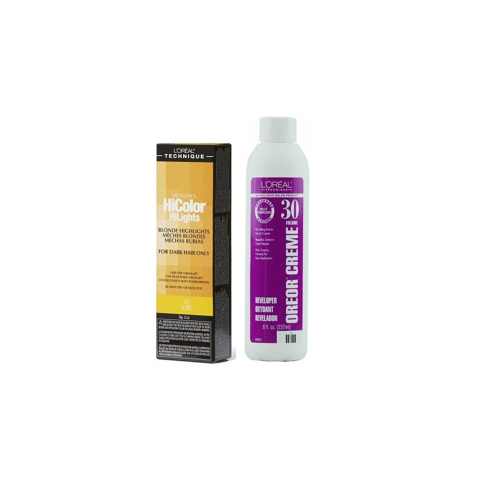 (Ash Blonde+Dev(Vol.30)8oz) Ash Blonde L'Oreal Excellence HiColor HiLights For Dark Hair Only