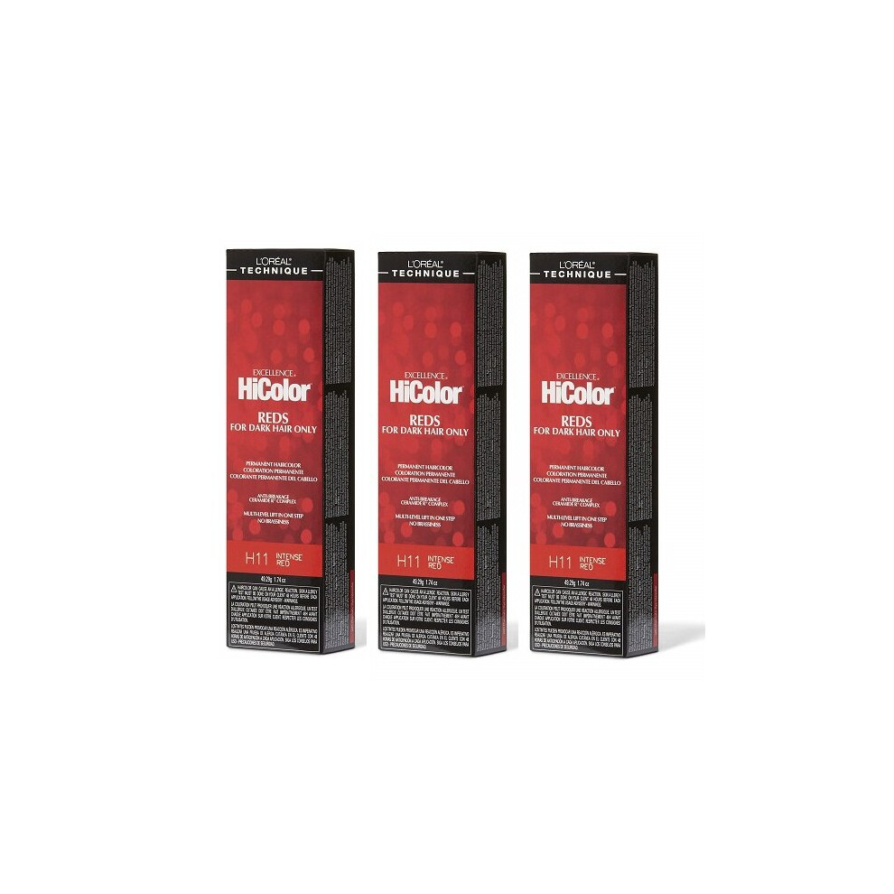 L’oréal Paris (H11 - (3Pks)) H11 Intense Red L'oreal Excellence Hicolor Reds For Dark Hair Only Red,Multicoloured