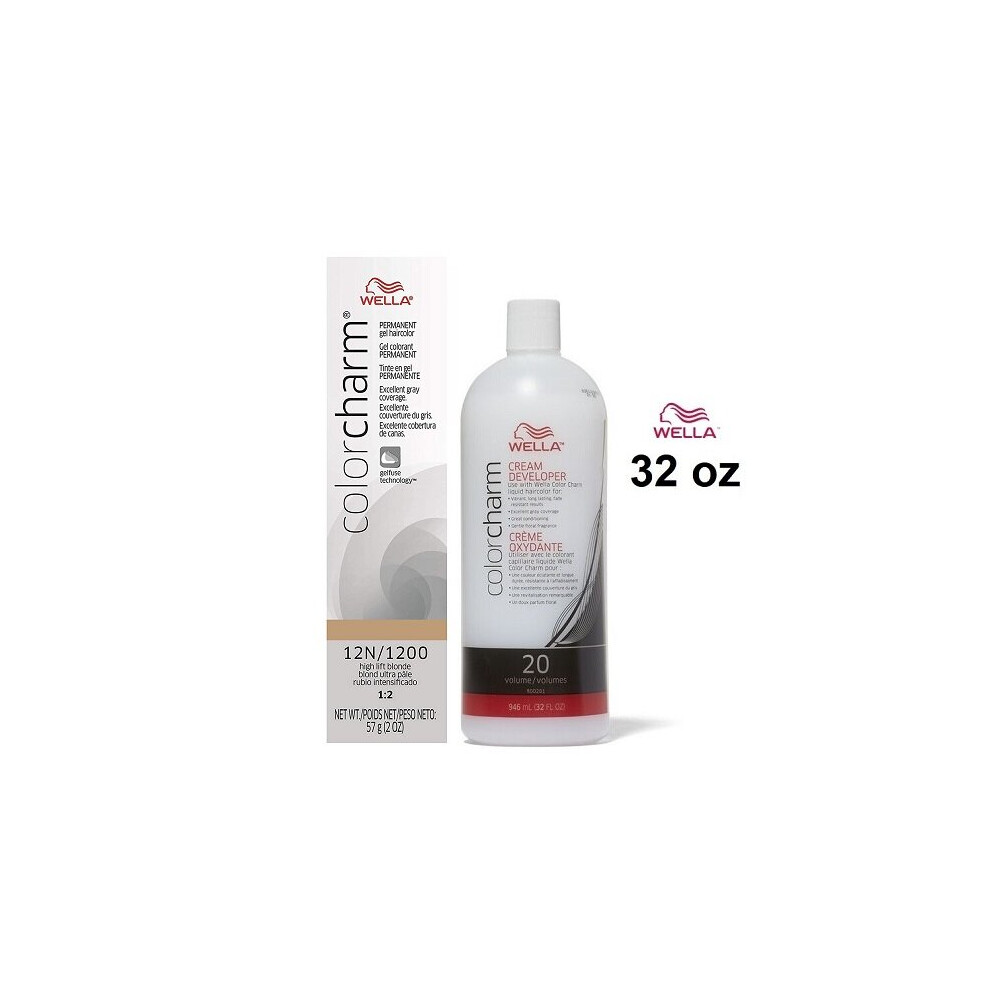 (12N+Dev(Vol.20)32oz) Wella Color Charm 12N/1200 High Lift Blonde Permanent Gel Haircolor