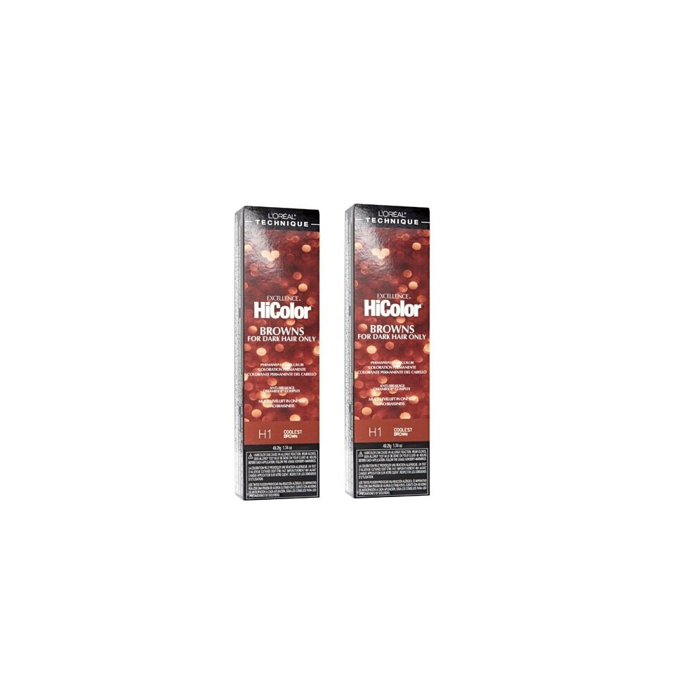 LâOrã©Al Paris Brown,Multicoloured (H1 - (2Pks)) H1 Coolest Brown L'oreal Excellence Hicolor Browns For Dark Hair Only