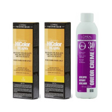(Ash Blonde (2x), Dev (Vol.30) 8oz) Ash Blonde L'Oreal Excellence HiColor HiLights For Dark Hair Only