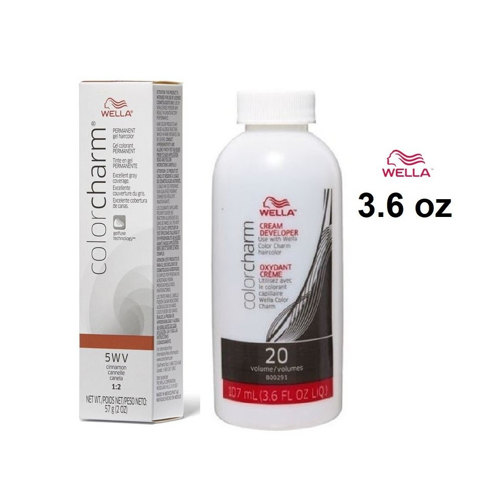 (5WV (Gel) + Dev (Vol. 20) 3.6 oz) Wella Color Charm 5WV Cinnamon Permanent Gel Haircolor