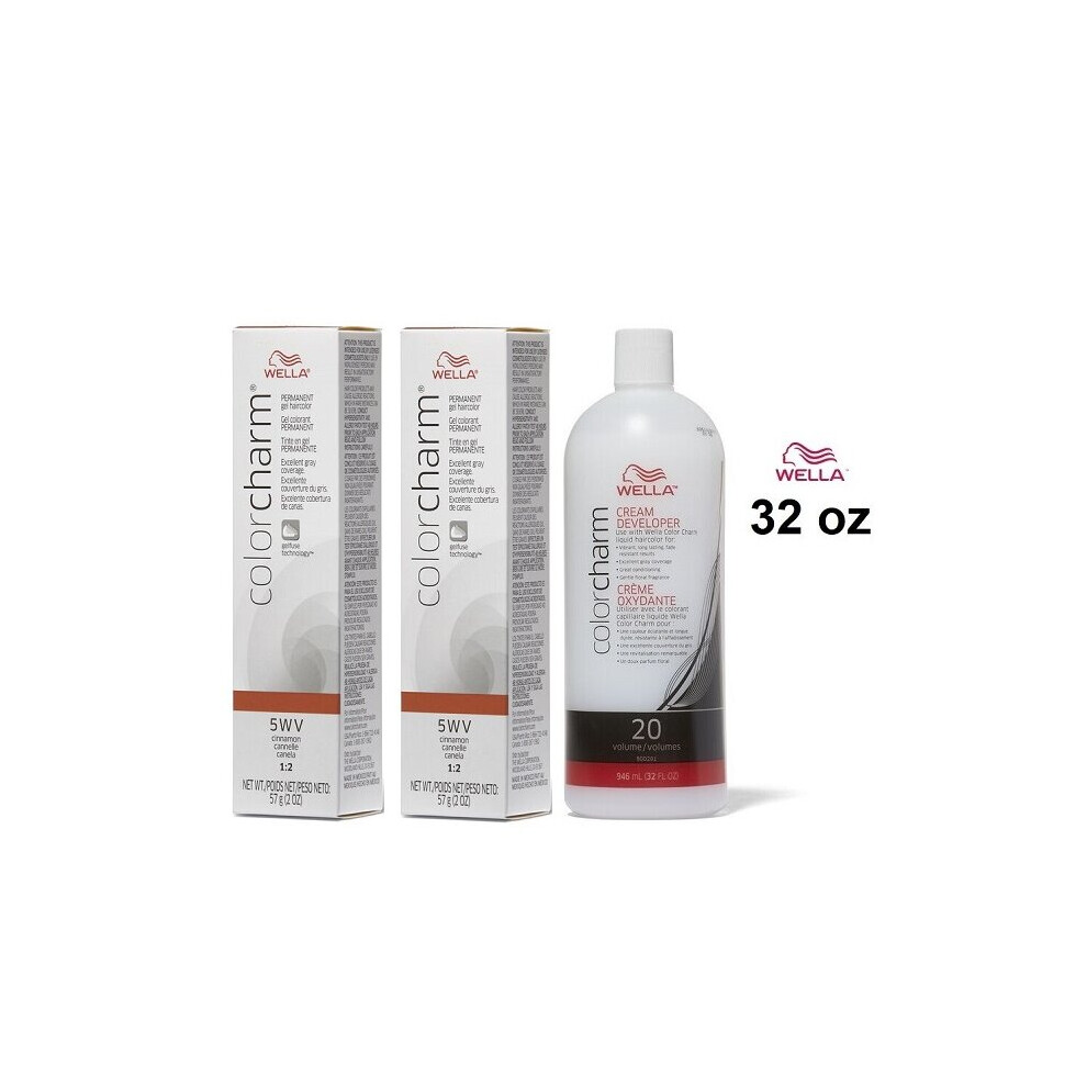 Wella (5Wv(2)+Dev(Vol.20)32Oz) Color Charm 5Wv Cinnamon Permanent Gel Haircolor Multicoloured