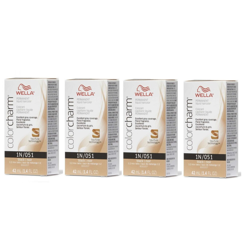 Wella (1N – (4Pks)) 1N Black Color Charm Permanent Liquid Haircolor Black,Multicoloured