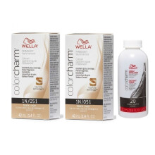 (1N(2)+Dev(Vol.20)3.6oz) Wella 1N Black Color Charm Permanent Liquid Haircolor
