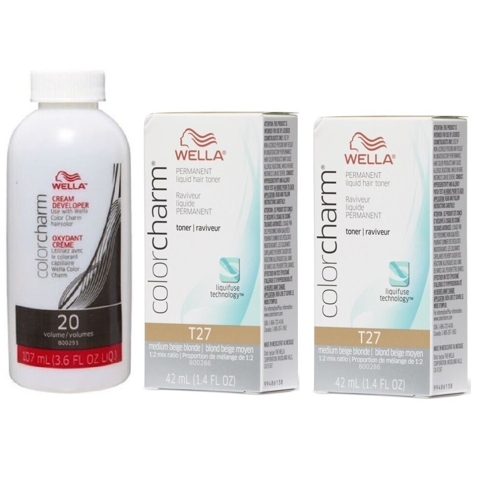 (T27+T27+ Dev (Vol. 20) 3.6oz) Wella Color Charm T27 Medium Beige Blonde Permanent Hair Toner