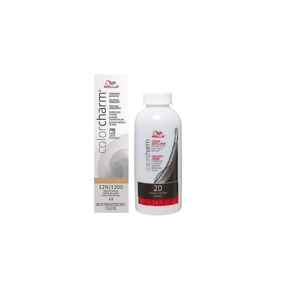 (12N+Dev(Vol.20)3.6oz) Wella Color Charm 12N/1200 High Lift Blonde Permanent Gel Haircolor