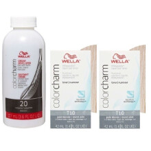 (T10 (2x), Dev (Vol.20) 3.6oz) Wella Color Charm T27 Medium Beige Blonde Permanent Hair Toner