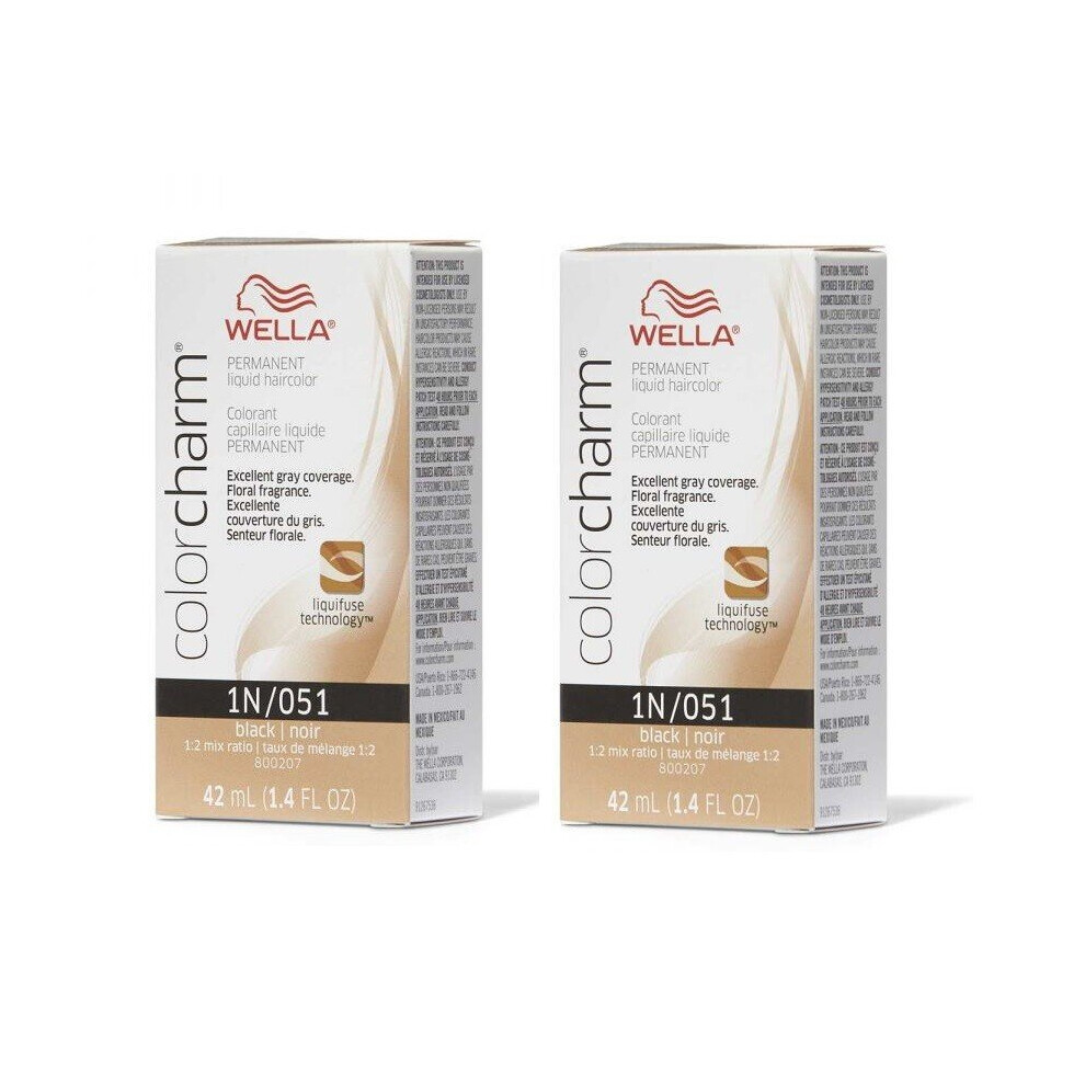 Wella (1N - (2Pks)) 1N Black Color Charm Permanent Liquid Haircolor Black,Multicoloured