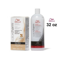 (1N+Dev(Vol.20)32oz) Wella 1N Black Color Charm Permanent Liquid Haircolor