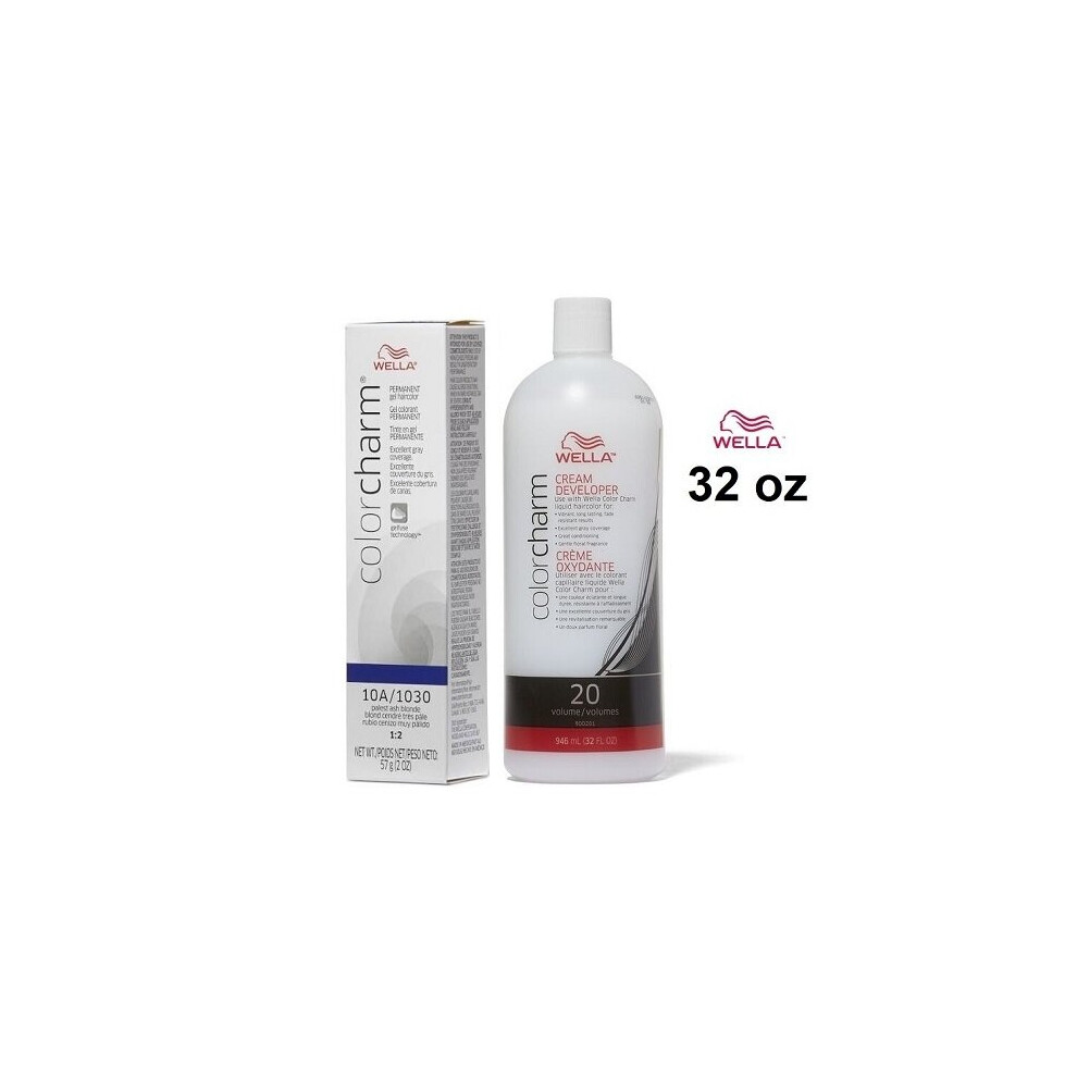 (10A+Dev(Vol.20)32oz) Wella Color Charm 10A/1030 Palest Ash Blonde Permanent Gel Haircolor