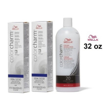 (10A(2)+Dev(Vol.20)32oz) Wella Color Charm 10A/1030 Palest Ash Blonde Permanent Gel Haircolor