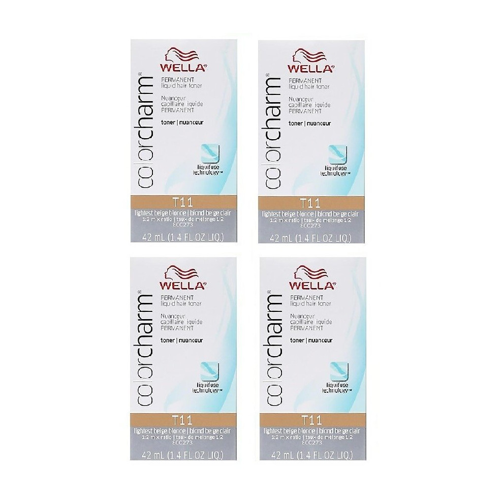 (T11 - pack of 4) Wella Color Charm T28 Natural Blonde Permanent Liquid Hair Toner