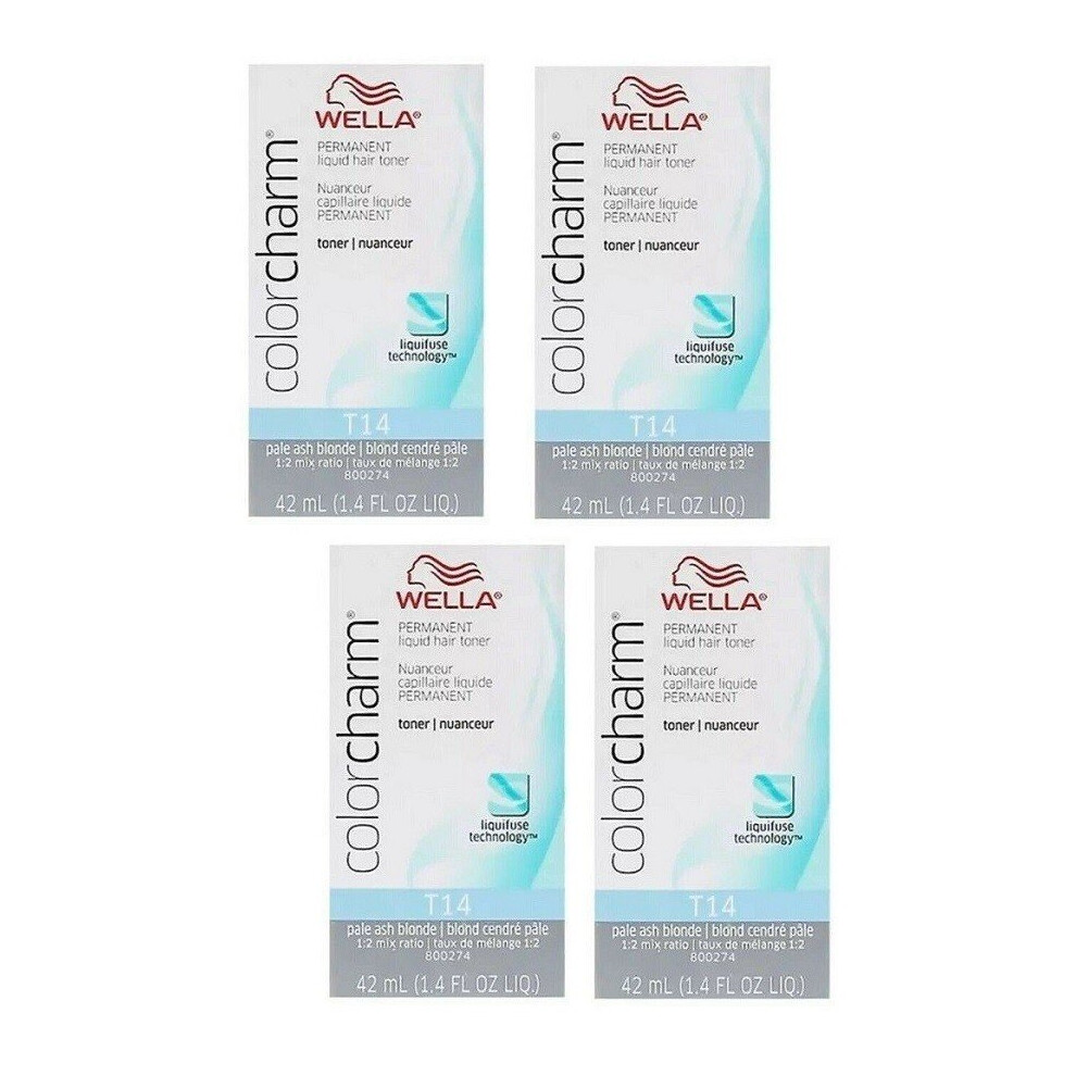 (T14 Pack of 4) Wella Color Charm T28 Natural Blonde Permanent Liquid Hair Toner