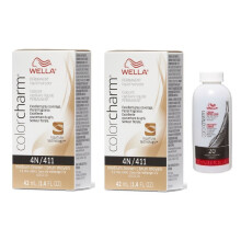 (4N(2)+Dev(Vol.20)3.6oz) Wella 4N Medium Brown Color Charm Permanent Liquid Haircolor