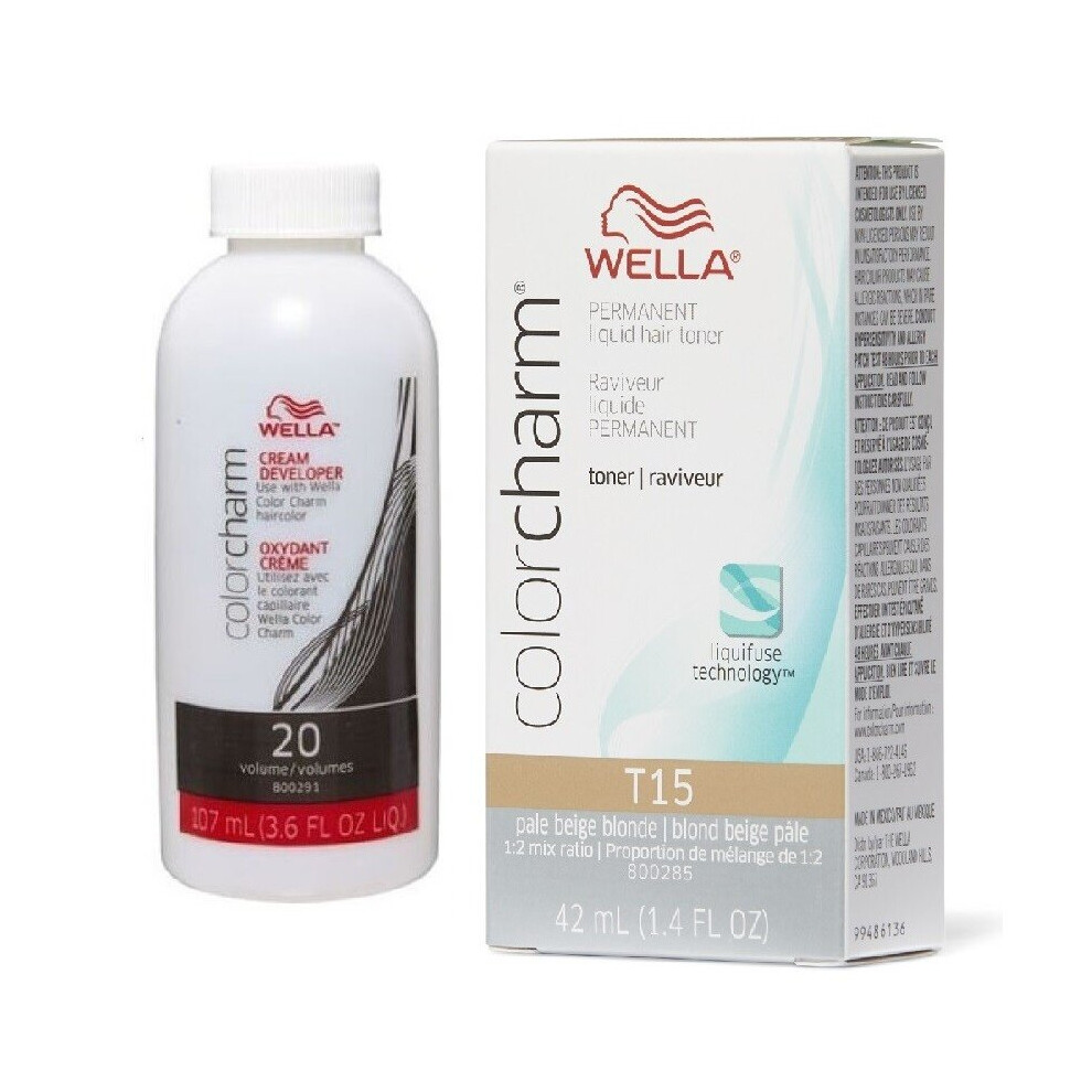 (T15 & Dev (Vol. 20) 3.6oz) Wella Color Charm T28 Natural Blonde Permanent Liquid Hair Toner