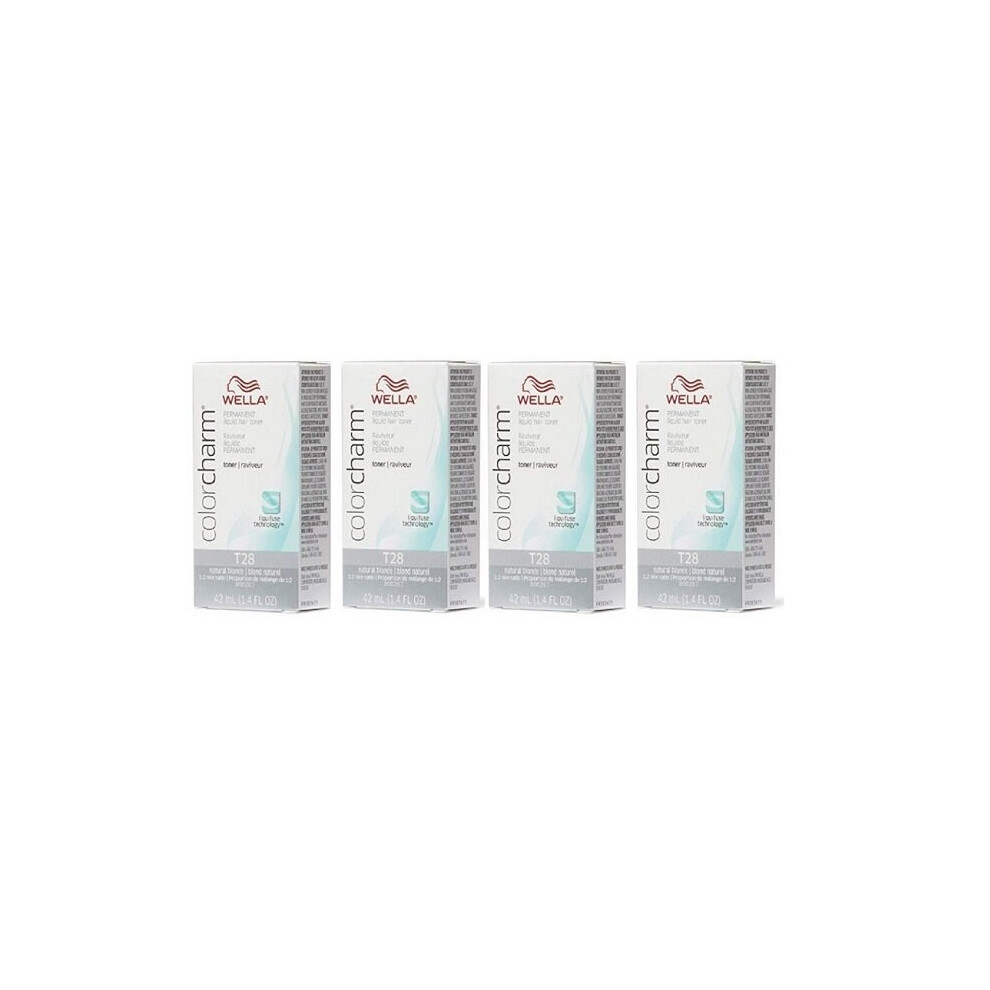 (T28 Pack of 4) Wella Color Charm T14 Pale Ash Blonde Permanent Liquid Hair Toner