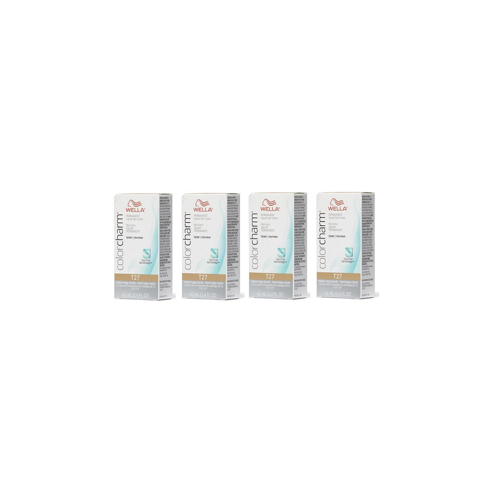 (T27 Pack of 4) Wella Color Charm T35 Beige Blonde Permanent Liquid Hair Toner