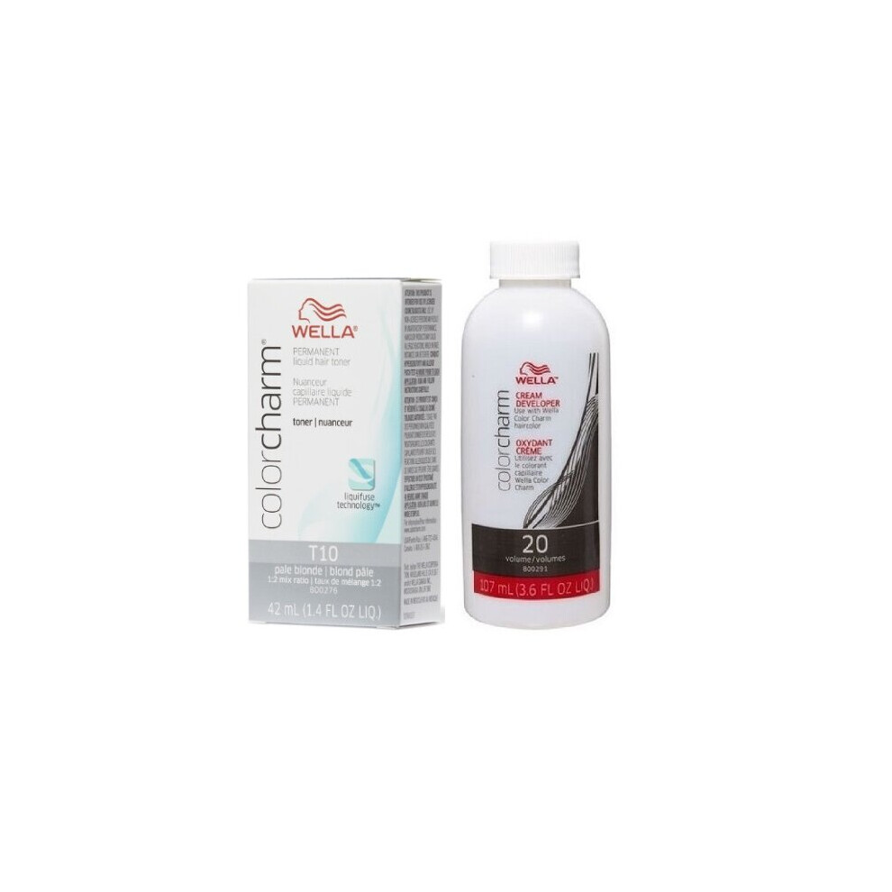 (T10 & Dev (Vol. 20) 3.6oz) Wella Color Charm T14 Pale Ash Blonde Permanent Liquid Hair Toner