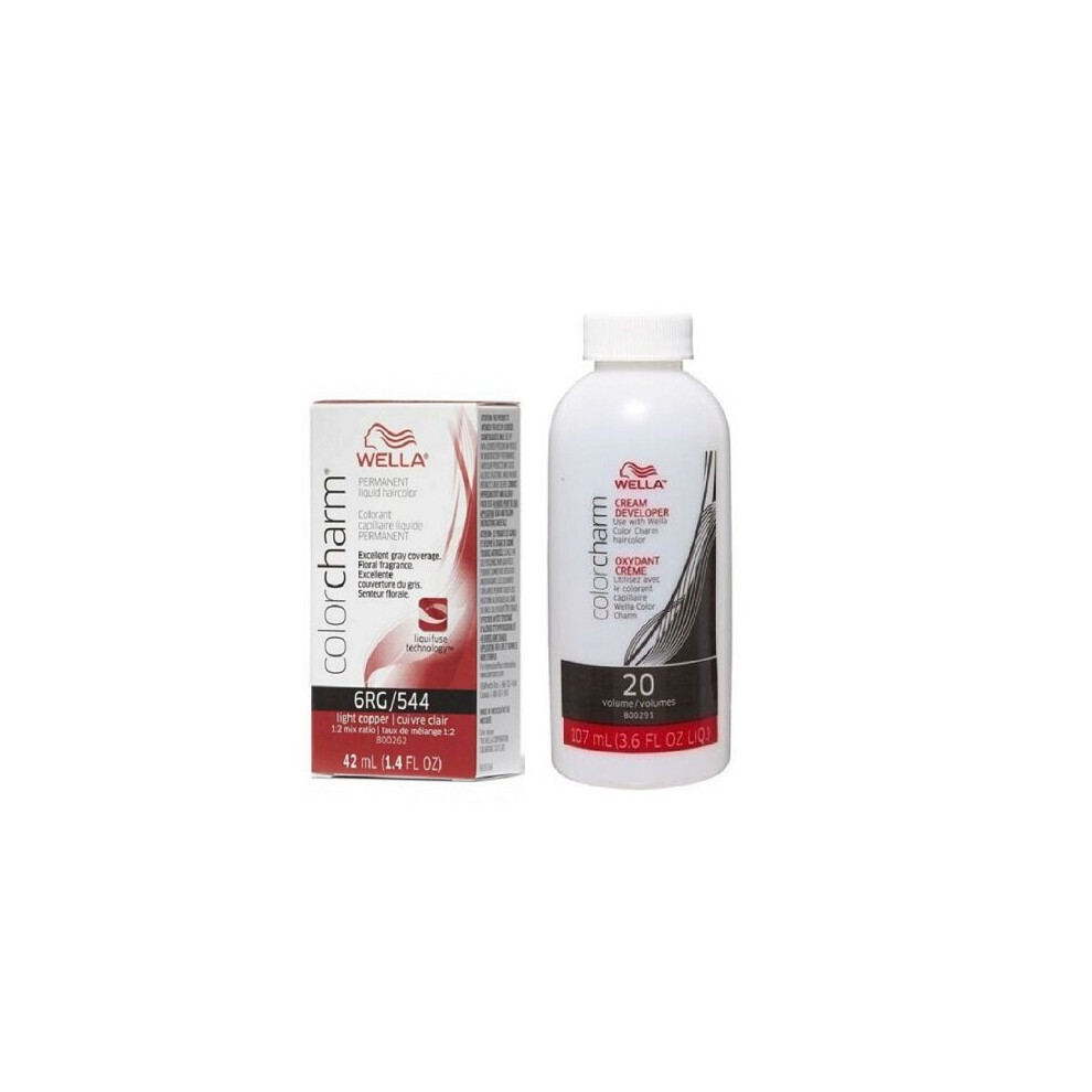 (6RG+Dev(Vol.20)3.6oz) Wella 6RG Light Copper Color Charm Permanent Liquid Haircolor