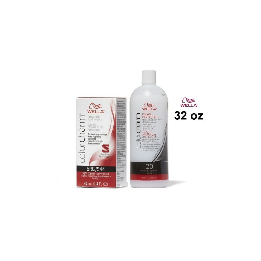 (6RG+Dev(Vol.20)32oz) Wella 6RG Light Copper Color Charm Permanent Liquid Haircolor