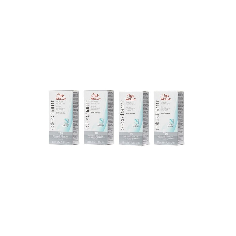 (T10 Pack of 4) Wella Color Charm T14 Pale Ash Blonde Permanent Liquid Hair Toner