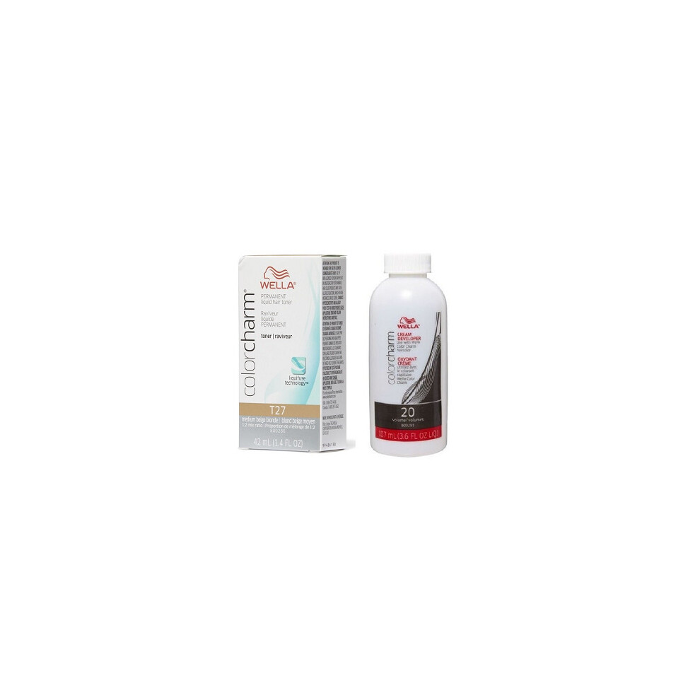 Wella (T27 + Dev (Vol. 20) 3.6Oz) Color Charm T35 Beige Blonde Permanent Liquid Hair Toner
