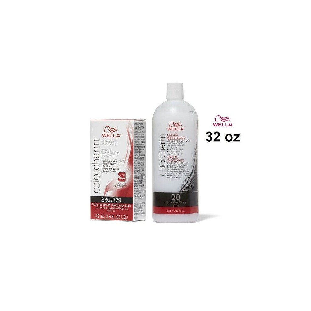 (8RG+Dev(Vol.20)32oz) Wella 8RG Titian Red Blonde Color Charm Permanent Liquid Haircolor