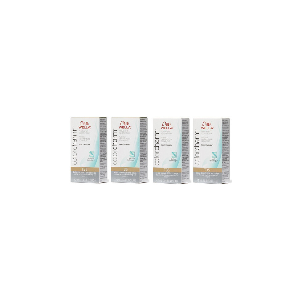 (T35 Pack of 4) Wella Color Charm T35 Beige Blonde Permanent Liquid Hair Toner