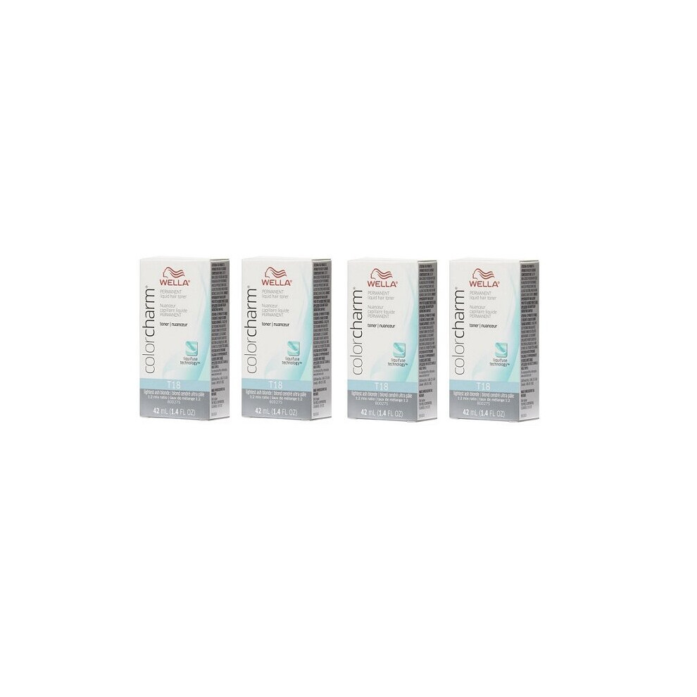 (T18 Pack of 4) Wella Color Charm T14 Pale Ash Blonde Permanent Liquid Hair Toner