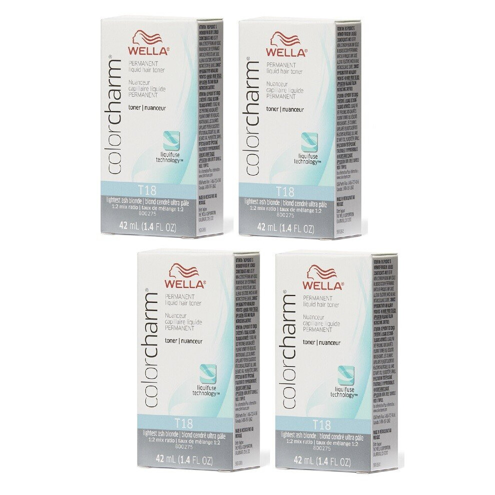 (T18 Pack of 4) Wella Color Charm T11 Lightest Beige Blonde Permanent Liquid Hair Toner