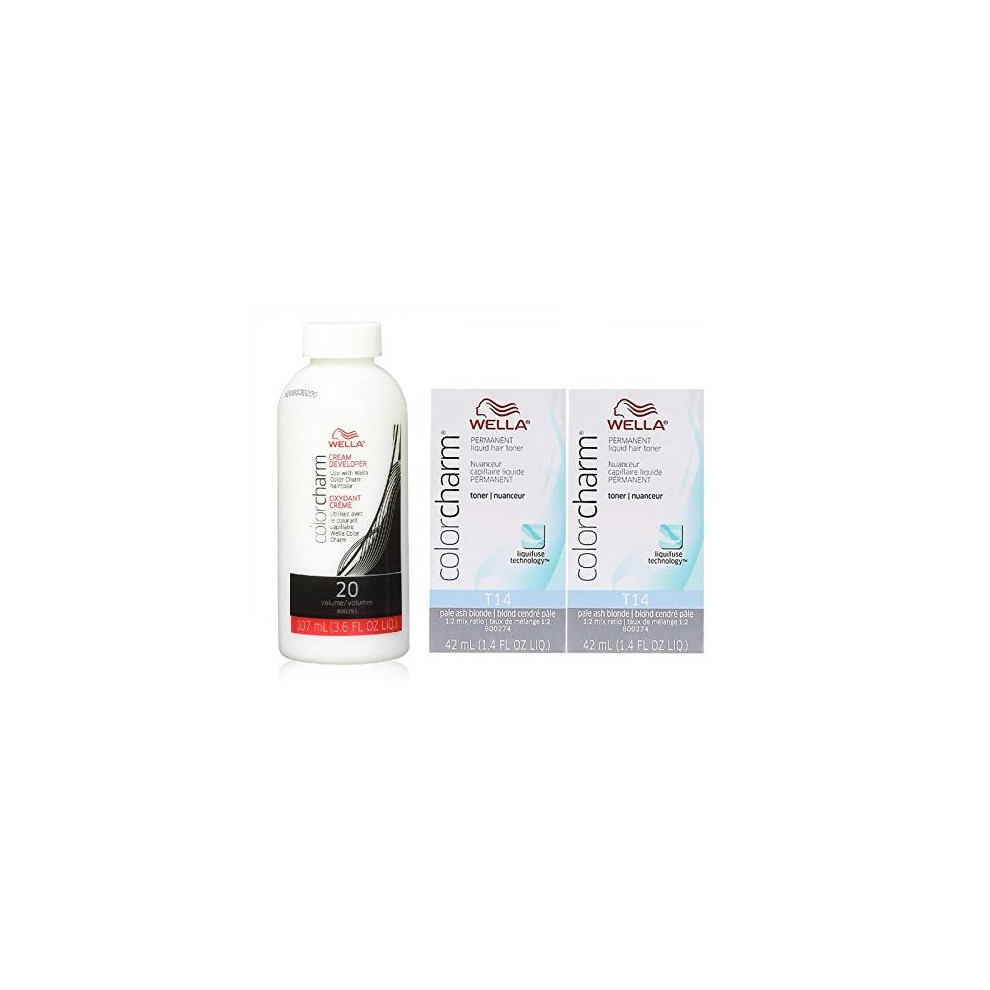 Wella (T18+T18+Dev (Vol. 20) 3.6Oz) Color Charm T11 Lightest Beige Blonde Permanent Liquid Hair Toner
