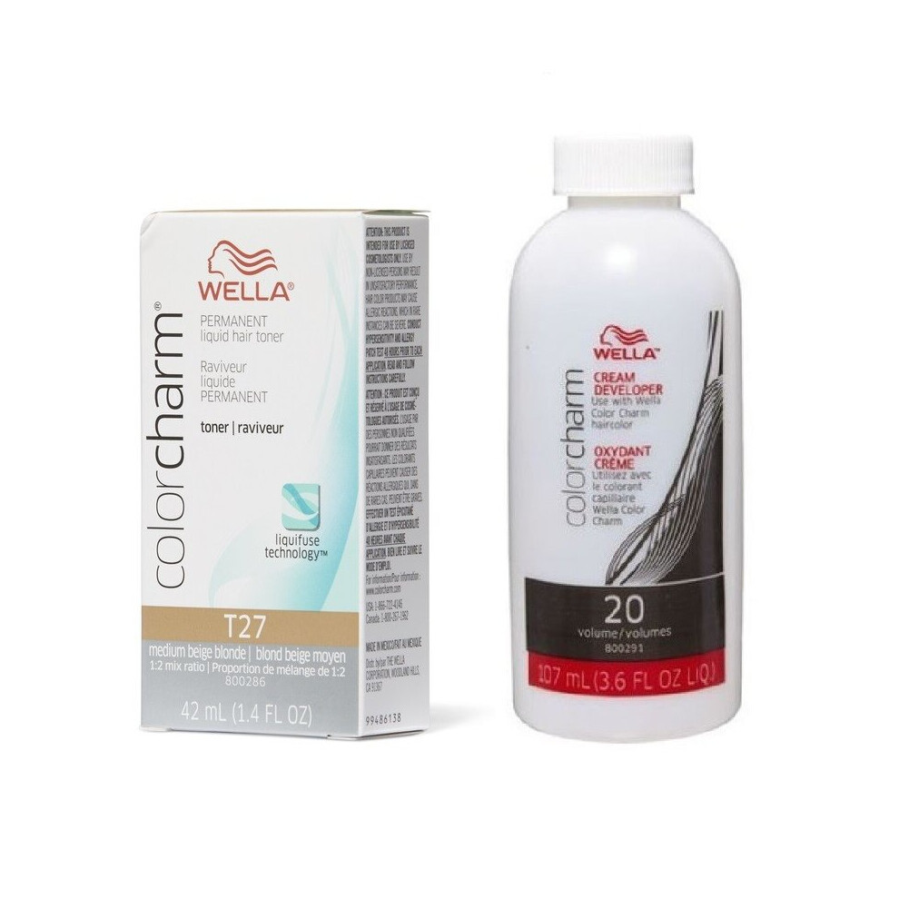 Wella (T27 + Dev (Vol. 20) 3.6Oz) Color Charm T10 Pale Blonde Permanent Liquid Hair Toner