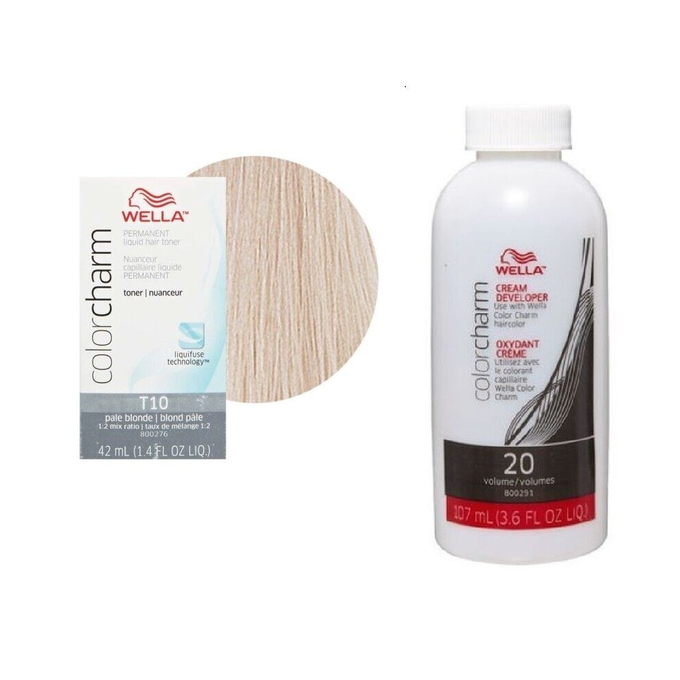Wella Multicoloured (T10 & Dev (Vol. 20) 3.6Oz) Color Charm T10 Pale Blonde Permanent Liquid Hair Toner