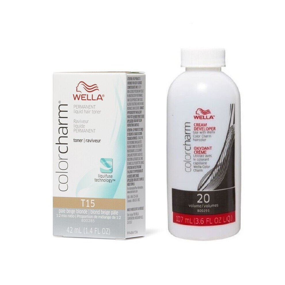 (T35 & Dev (Vol.20) 3.6oz) Wella Color Charm T11 Lightest Beige Blonde Permanent Liquid Hair Toner