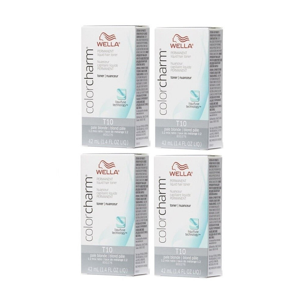 (T10 Pack of 4) Wella Color Charm T10 Pale Blonde Permanent Liquid Hair Toner