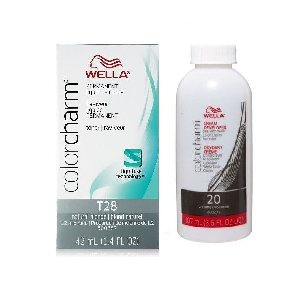 (T28 & Dev (Vol. 20) 3.6oz) Wella Color Charm T28 Natural Blonde Permanent Liquid Hair Toner