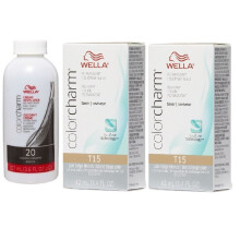 (T15+T15+Dev (Vol. 20) 3.6oz) Wella Color Charm T28 Natural Blonde Permanent Liquid Hair Toner